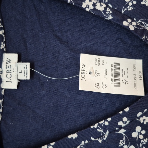 J. Crew 100% Cotton Navy Floral V-Neck Tiered Midi Dress Size Large, New W Tags - Picture 3 of 12